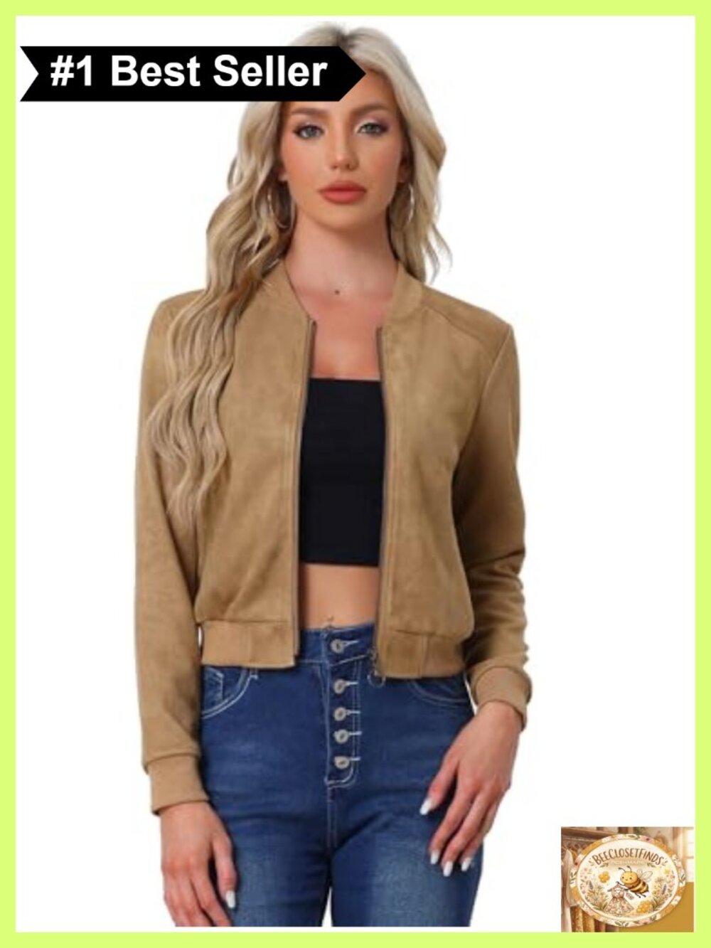 Faux Suede Bomber Jacket Stand Collar Zip Up Cropped Casual